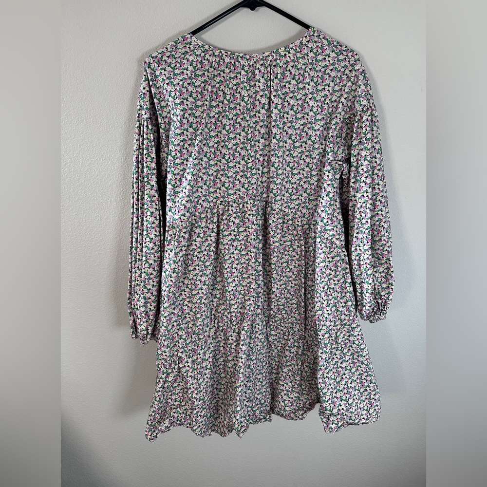 H&M Conscious Floral A-LINE COTTON Dress Floral Puff Sleeve size small - Picture 9 of 9